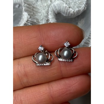 925 STERLING SILVER PEARL CROWN EARRINGS LENGTH 0.5 INCH