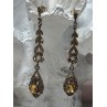 925 Sterling Silver Citrine & Marcasite Earrings Length 2.2 Inch