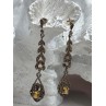 925 Sterling Silver Citrine & Marcasite Earrings Length 2.2 Inch