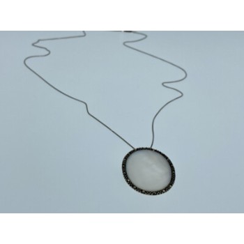 925 Sterling Silver Mother Of Pearl & Marcasites Chain With Pendant