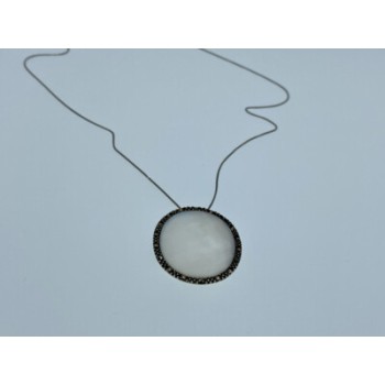 925 Sterling Silver Mother Of Pearl & Marcasites Chain With Pendant