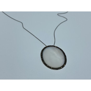 925 Sterling Silver Mother Of Pearl & Marcasites Chain With Pendant