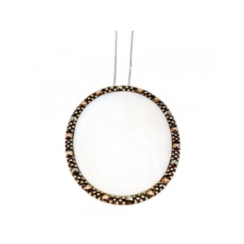 925 Sterling Silver Mother Of Pearl & Marcasites Chain With Pendant