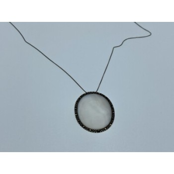 925 Sterling Silver Mother Of Pearl & Marcasites Chain With Pendant