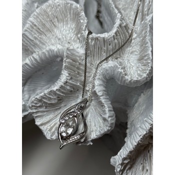 925 Sterling Silver White Sapphire Necklace Length 21/19 Inch