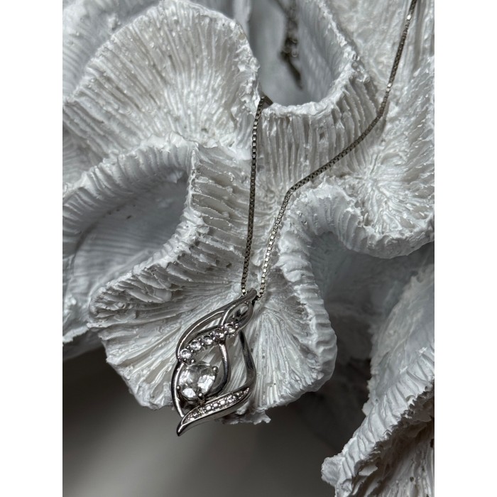 925 Sterling Silver White Sapphire Necklace Length 21/19 Inch