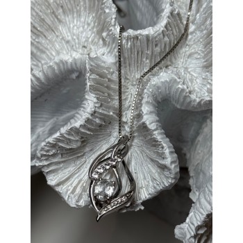 925 Sterling Silver White Sapphire Necklace Length 21/19 Inch