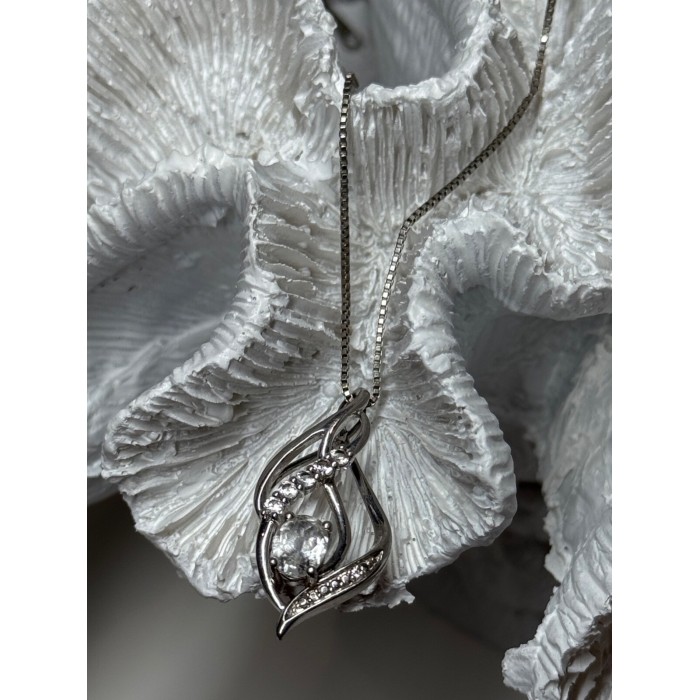 925 Sterling Silver White Sapphire Necklace Length 21/19 Inch