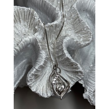 925 Sterling Silver White Sapphire Necklace Length 21/19 Inch