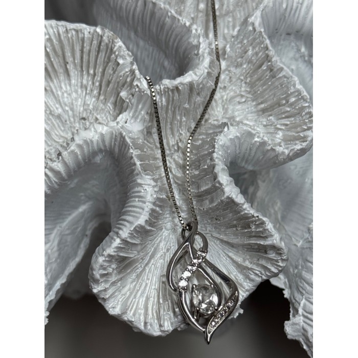 925 Sterling Silver White Sapphire Necklace Length 21/19 Inch