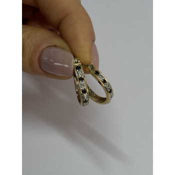 925 Sterling Silver Gold Plated Sapphire & Diamond Earrings Length 0.8 Inch