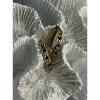 925 Sterling Silver Gold Plated Sapphire & Diamond Earrings Length 0.8 Inch