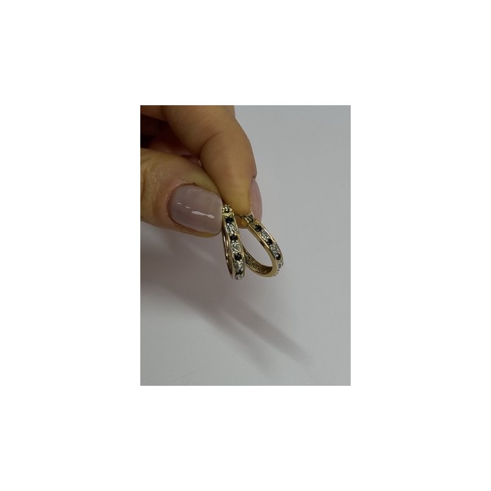 925 Sterling Silver Gold Plated Sapphire & Diamond Earrings Length 0.8 Inch