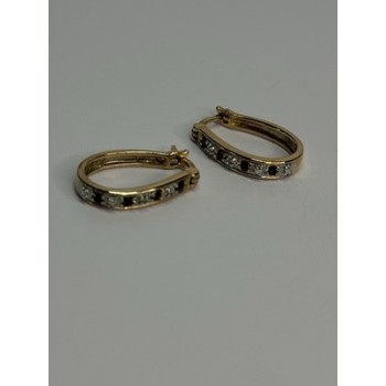 925 Sterling Silver Gold Plated Sapphire & Diamond Earrings Length 0.8 Inch