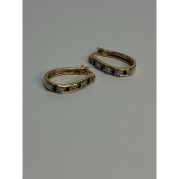 925 Sterling Silver Gold Plated Sapphire & Diamond Earrings Length 0.8 Inch