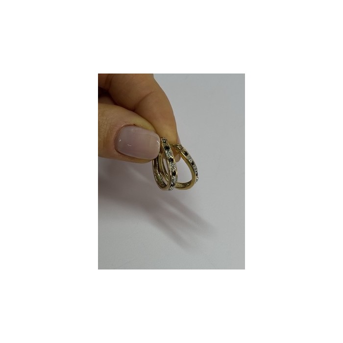 925 Sterling Silver Gold Plated Sapphire & Diamond Earrings Length 0.8 Inch