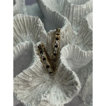 925 Sterling Silver Gold Plated Sapphire & Diamond Earrings Length 0.8 Inch