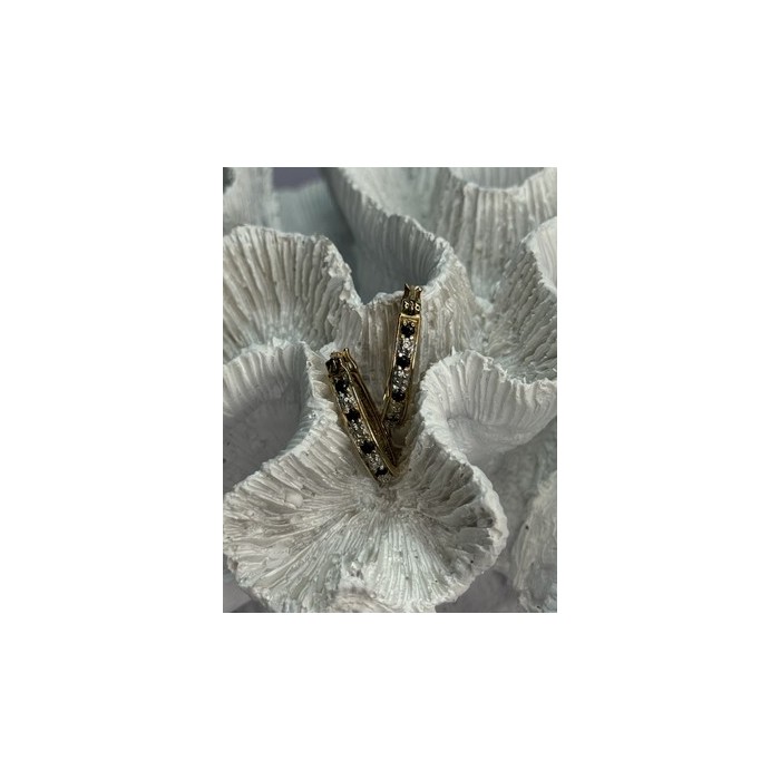 925 Sterling Silver Gold Plated Sapphire & Diamond Earrings Length 0.8 Inch