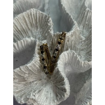 925 Sterling Silver Gold Plated Sapphire & Diamond Earrings Length 0.8 Inch