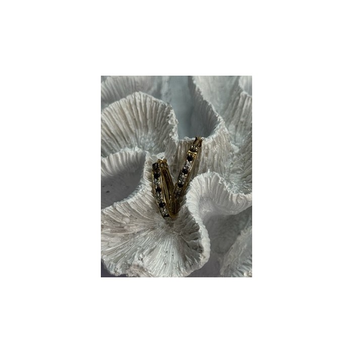 925 Sterling Silver Gold Plated Sapphire & Diamond Earrings Length 0.8 Inch