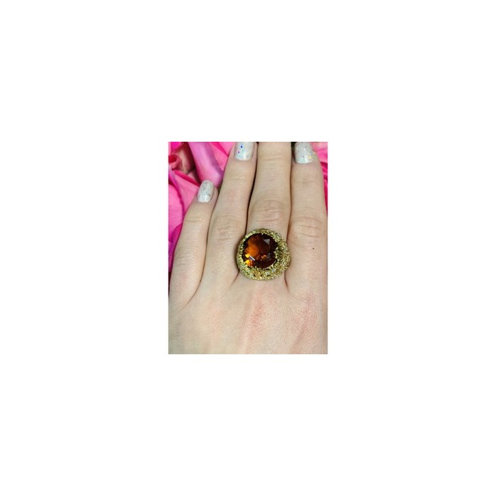 925 Sterling Silver Orange Alpanite & CZ Ring Size 10.25