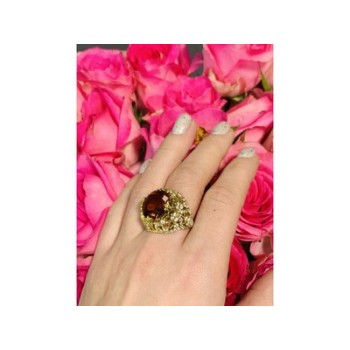 925 Sterling Silver Orange Alpanite & CZ Ring Size 10.25