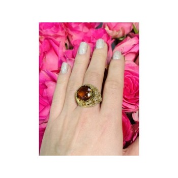 925 Sterling Silver Orange Alpanite & CZ Ring Size 10.25