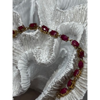 925 Sterling Silver Gold Plated Ruby Bracelet Length 7 Inch