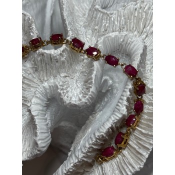 925 Sterling Silver Gold Plated Ruby Bracelet Length 7 Inch