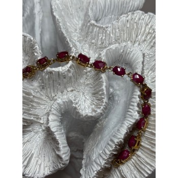 925 Sterling Silver Gold Plated Ruby Bracelet Length 7 Inch