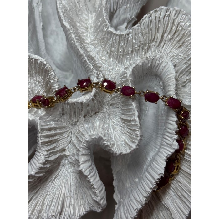 925 Sterling Silver Gold Plated Ruby Bracelet Length 7 Inch