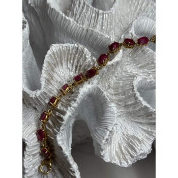 925 Sterling Silver Gold Plated Ruby Bracelet Length 7 Inch