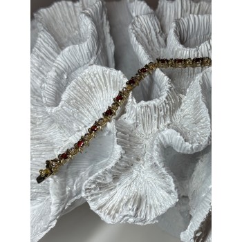 925 Sterling Silver Gold Plated Garnet Bracelet Length 7.5