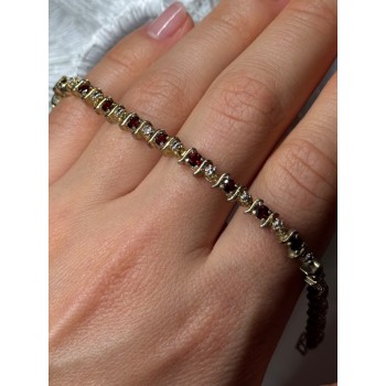 925 Sterling Silver Gold Plated Garnet Bracelet Length 7.5