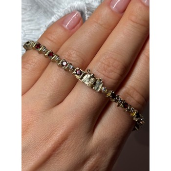 925 Sterling Silver Gold Plated Garnet Bracelet Length 7.5
