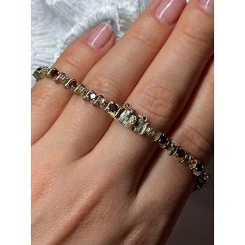 925 Sterling Silver Gold Plated Garnet Bracelet Length 7.5
