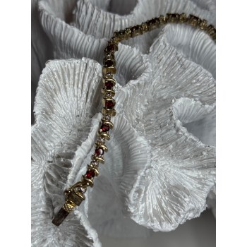 925 Sterling Silver Gold Plated Garnet Bracelet Length 7.5