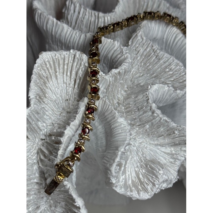 925 Sterling Silver Gold Plated Garnet Bracelet Length 7.5