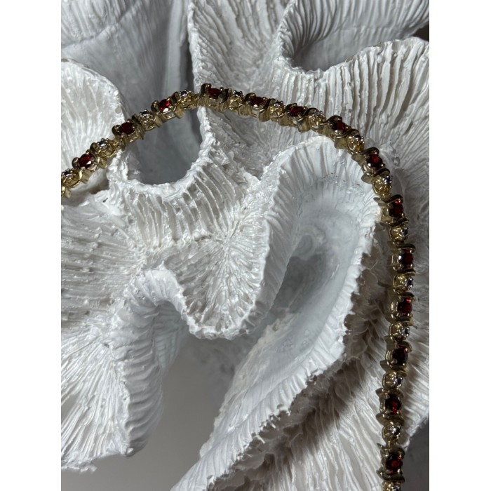 925 Sterling Silver Gold Plated Garnet Bracelet Length 7.5