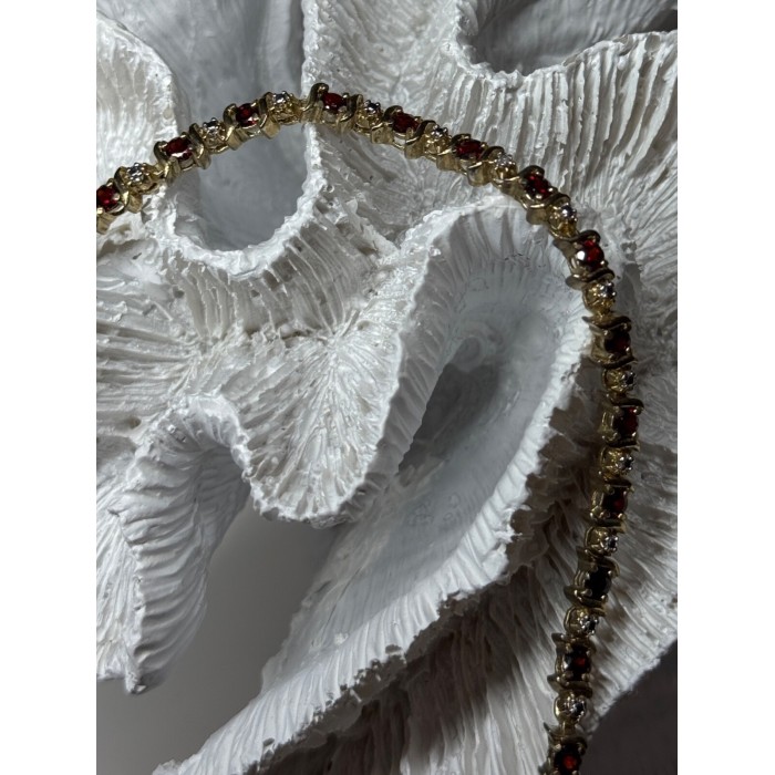 925 Sterling Silver Gold Plated Garnet Bracelet Length 7.5