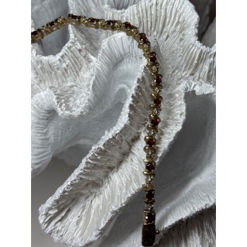 925 Sterling Silver Gold Plated Garnet Bracelet Length 7.5