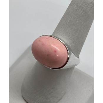 925 Sterling Silver & Pink Agate Ring Size 7.5