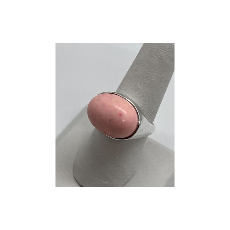 925 Sterling Silver & Pink Agate Ring Size 7.5