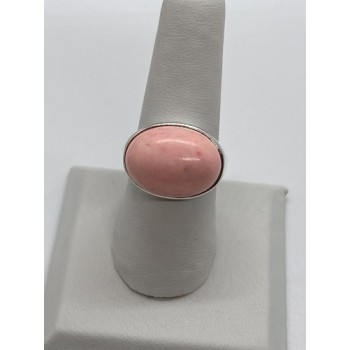 925 Sterling Silver & Pink Agate Ring Size 7.5