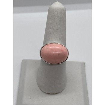 925 Sterling Silver & Pink Agate Ring Size 7.5