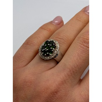 925 Sterling Silver Emerald Ring Size 6