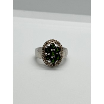 925 Sterling Silver Emerald Ring Size 6