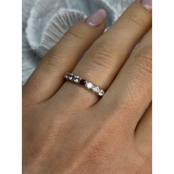 925 Sterling Silver CZ & Ruby Ring Size 7