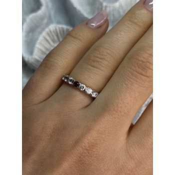 925 Sterling Silver CZ & Ruby Ring Size 7