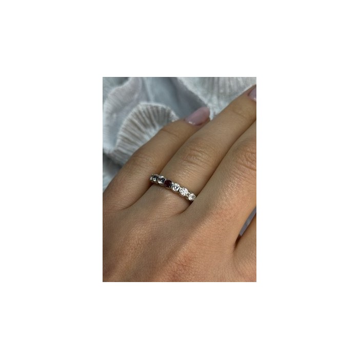 925 Sterling Silver CZ & Ruby Ring Size 7